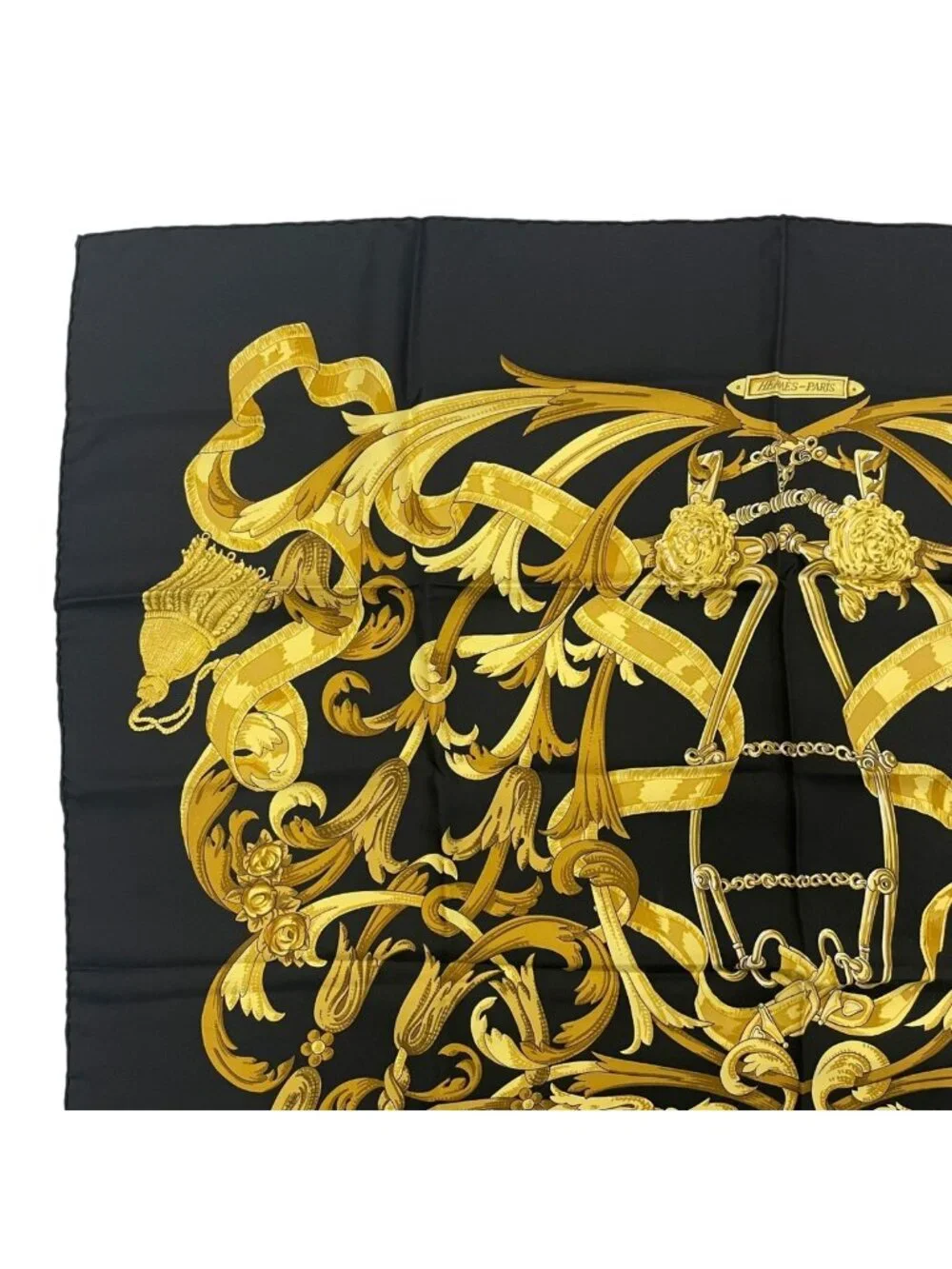Hermes Scarf Silk Carre 90 Lemors a la Conetable Elegance Black Gold - Picture 2 of 8